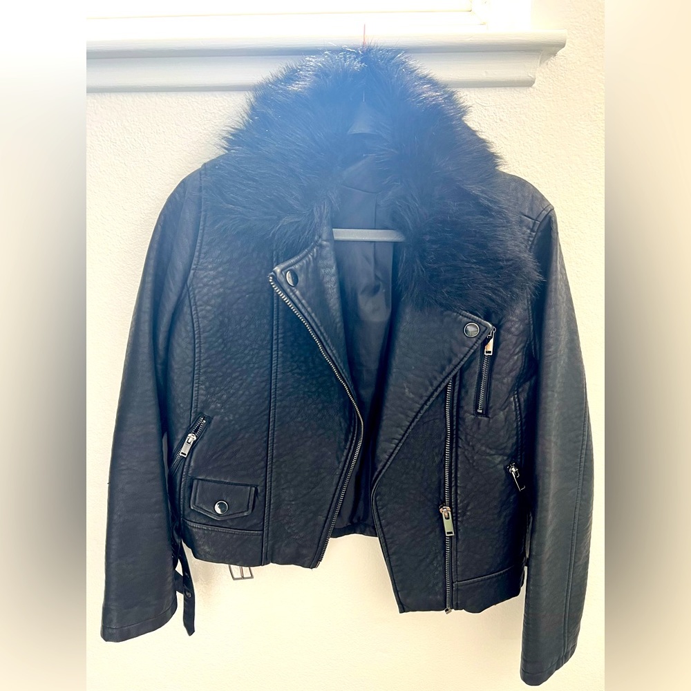 Pleather Jacket with Detachable Feaux Fur